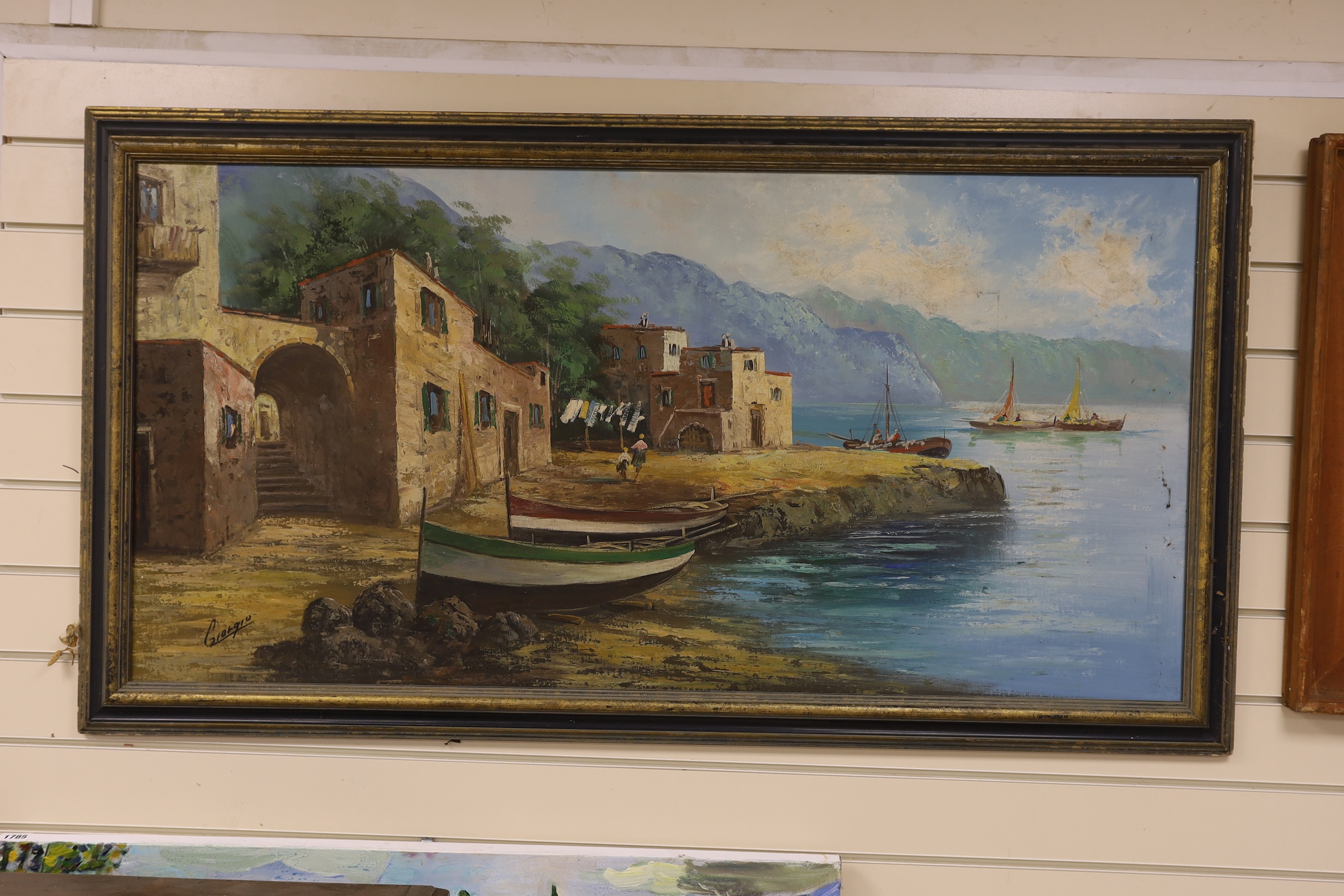 Giorgio, oil on canvas, Italian coastal landscape, signed, 59 x 120cm